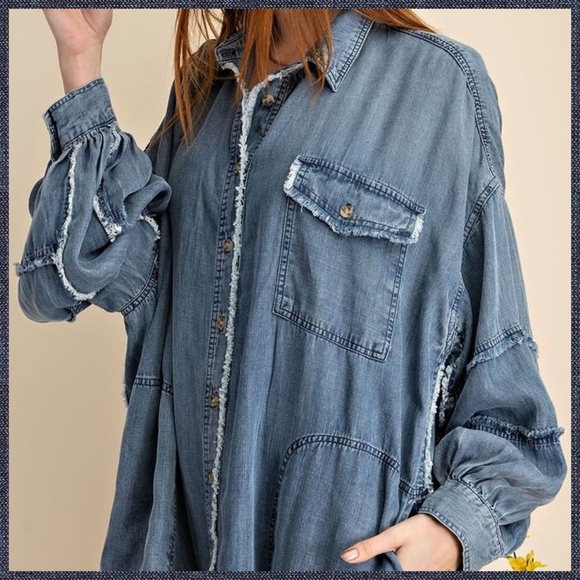 EASEL Ultra Oversized Shirt Dress-Distressed & Unique Details, Statement Sleeves - Picture 10 of 16